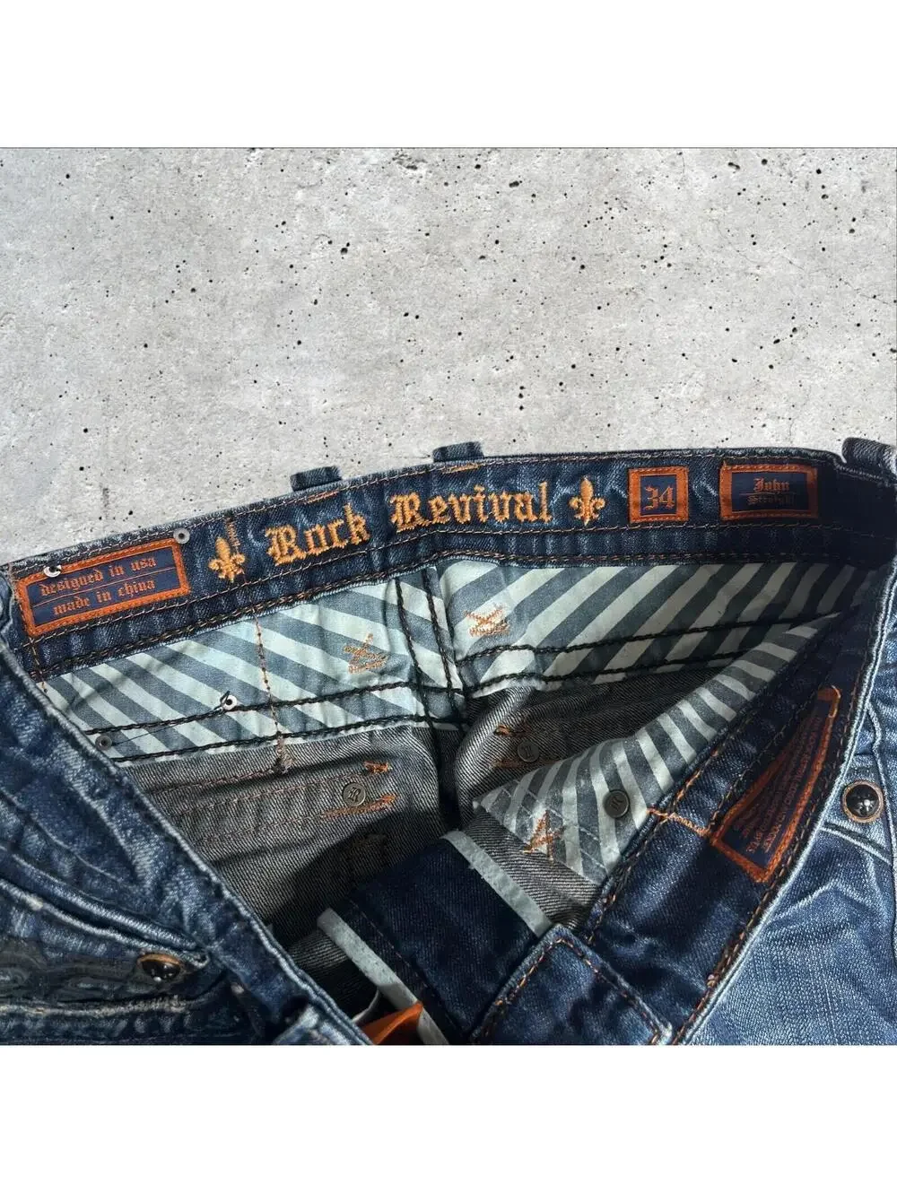 Rock Revival Bootcut Straight Leg Denim Jeans Distressed Hem Size 34